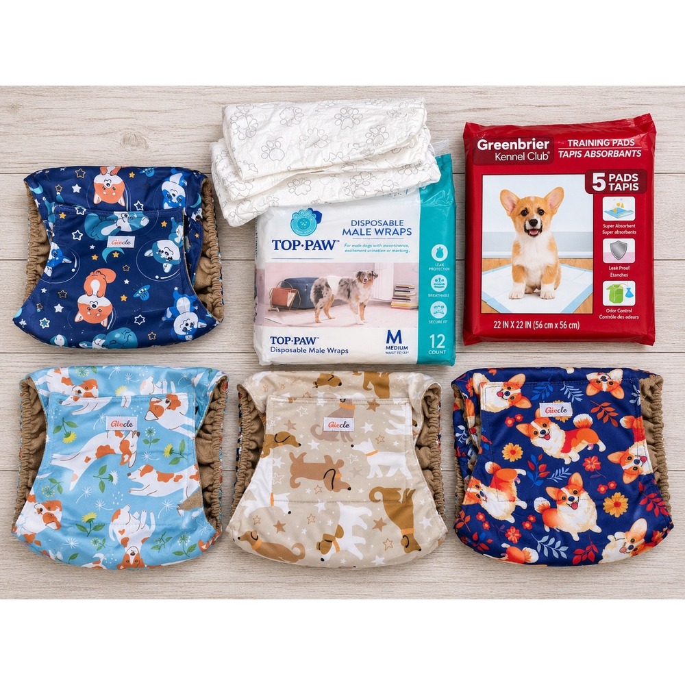 Grecle & Top-Paw Dog Potty Wraps Male Belly Band Training Pads Lot Large NWOT